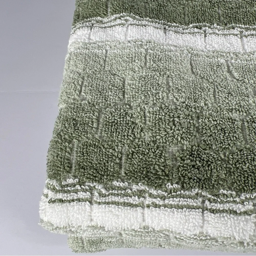 DKNY Eco-Melange Bath Towels Set of 2 Oversized Green White Striped Cotton NEW